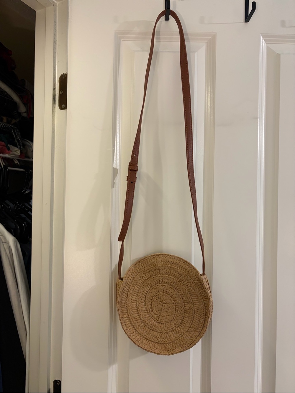 GAP Factory Round Woven Crossbody in Tan with Brown Strap